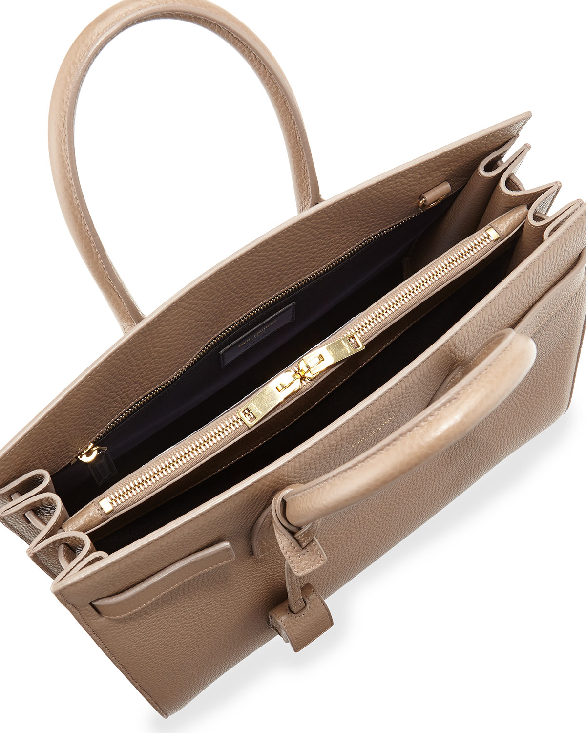 small cabas rive gauche bag in beige grained leather