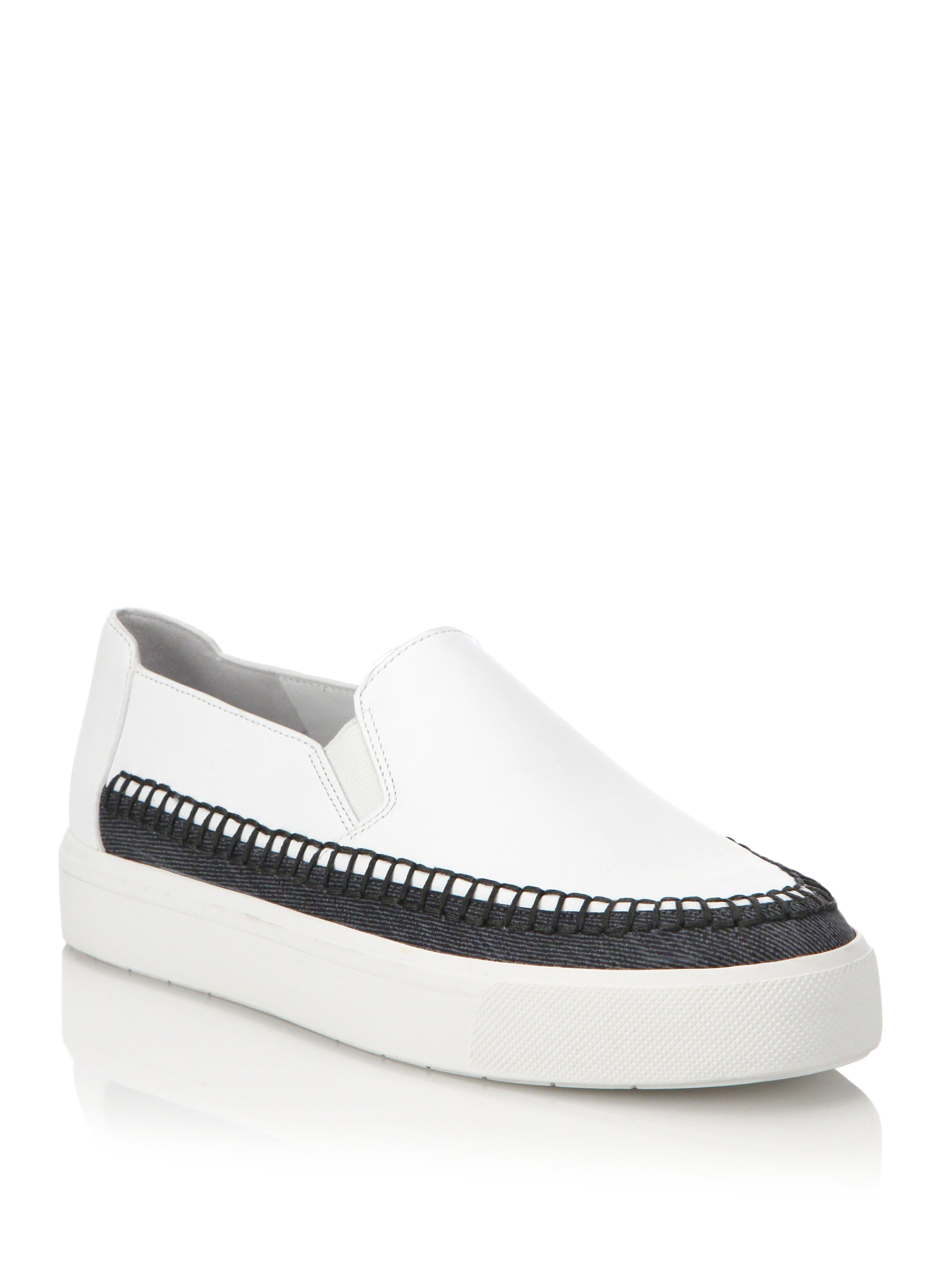Lyst - Vince Bates Leather & Denim Platform Slip-on Sneakers in White