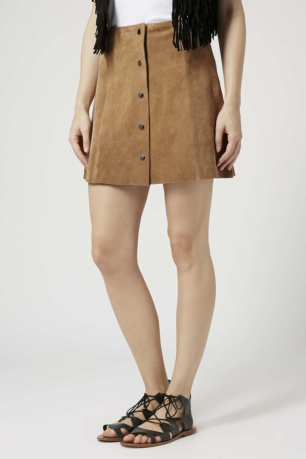 Lyst Suede Button Front Aline Skirt in Brown