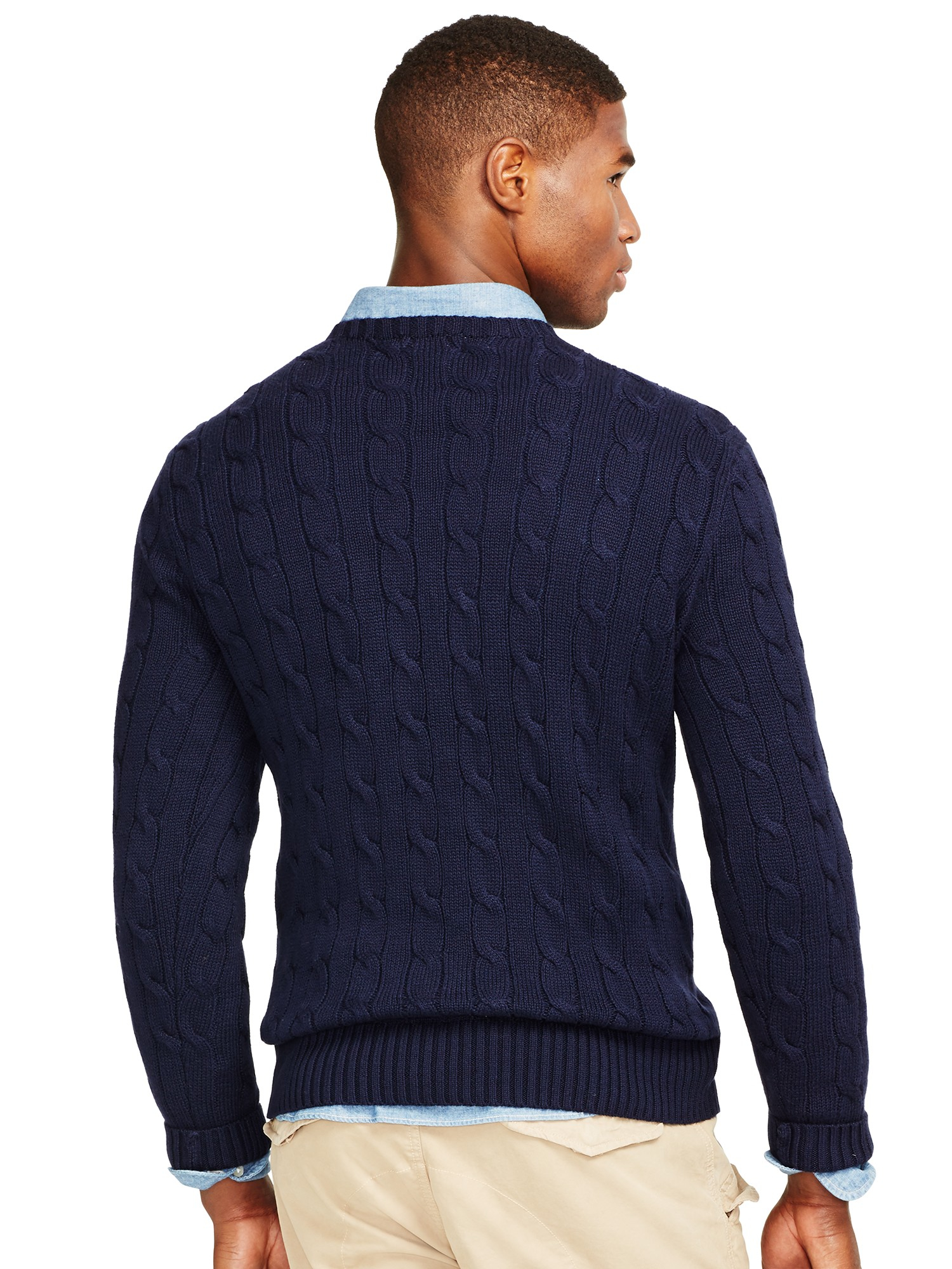 Polo Ralph Lauren Cable Knit Crew Neck Jumper in Blue for Men - Lyst