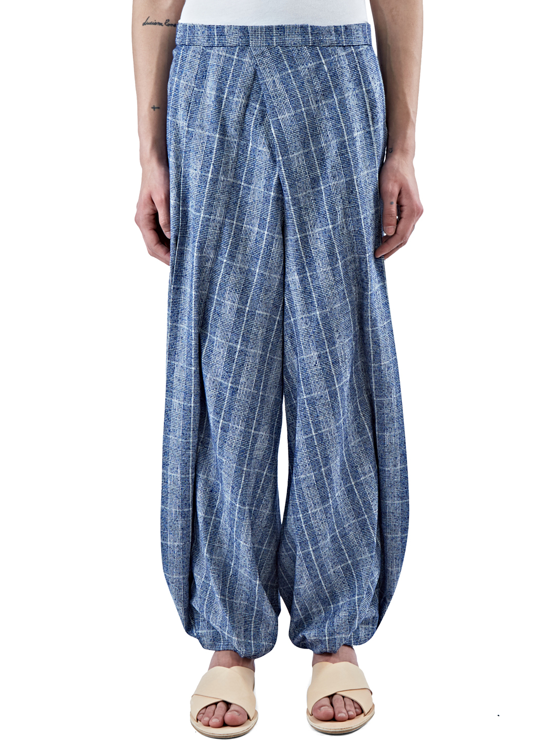 Aganovich Men's Plaid Wide Pleated Balloon Pants In Blue ...