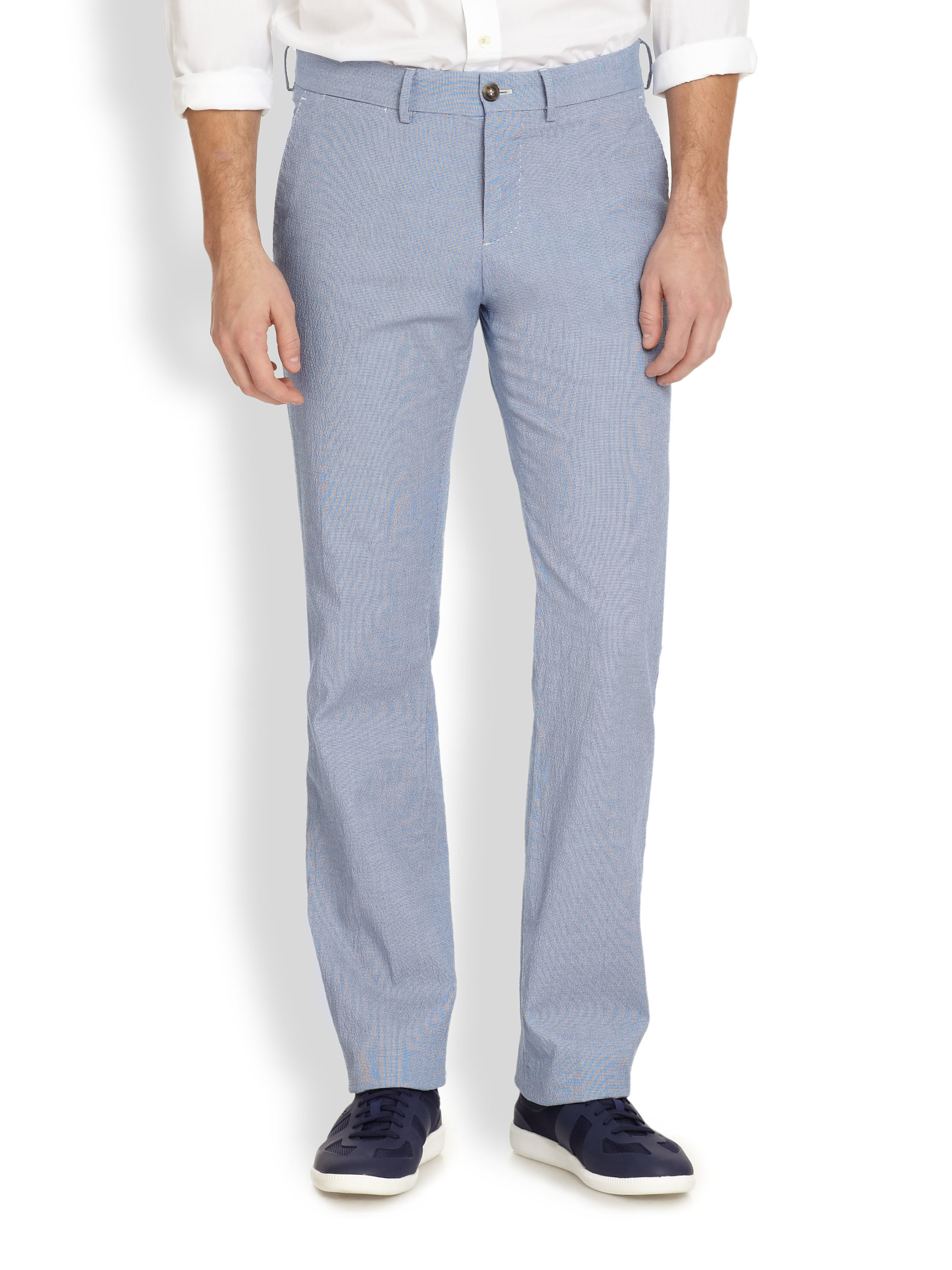 Lyst - Façonnable Seersucker Gingham Cotton Pants in Blue for Men