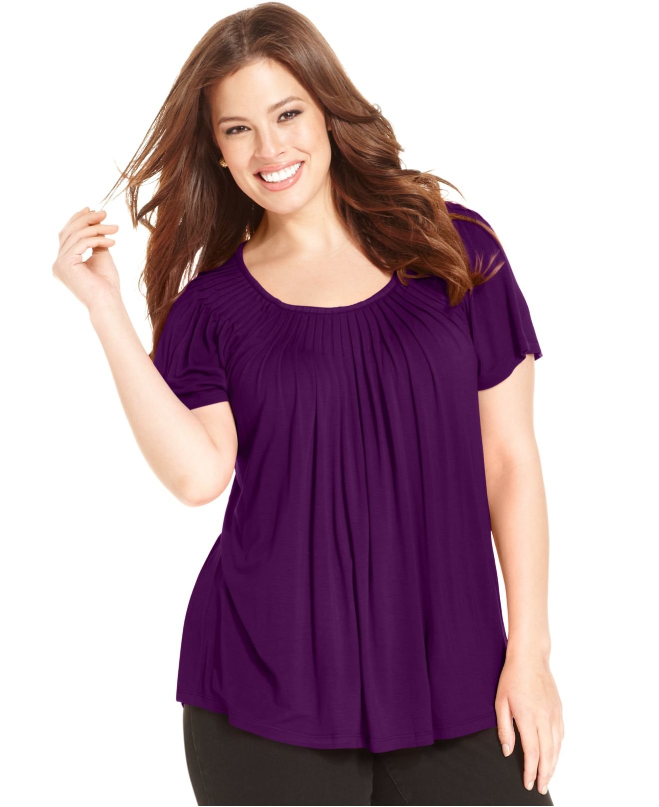 Style & co. Plus Size Shortsleeve Pleated Top in Purple (Sugar Plum