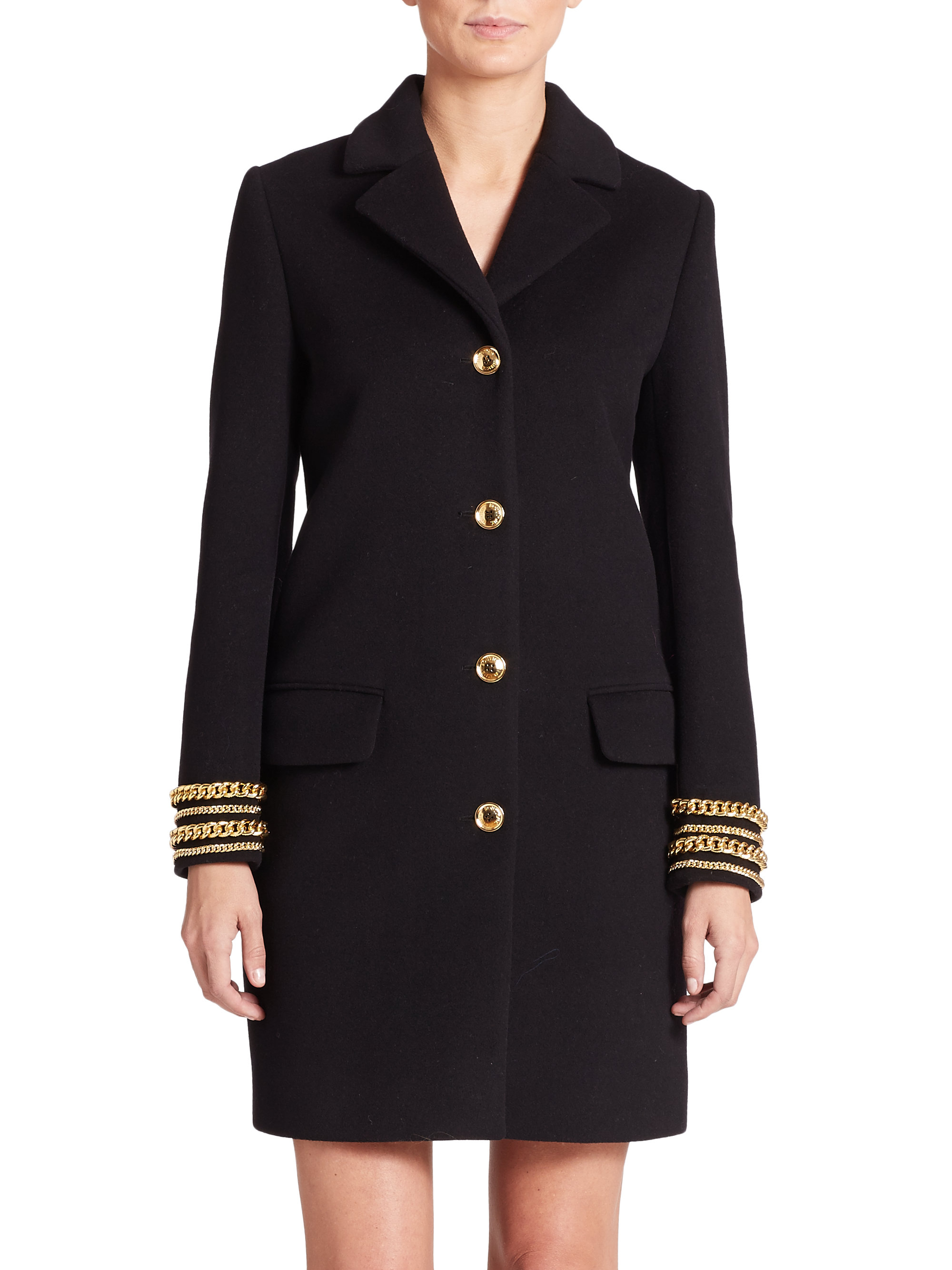 Lyst - Boutique Moschino Chain-trim Wool & Cashmere Coat in Black