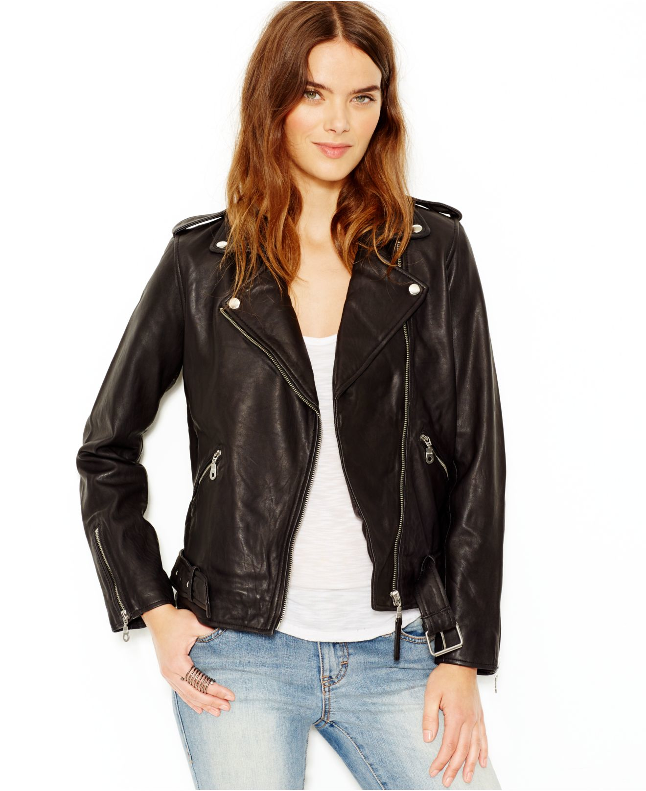 Lucky brand Lucky Brand Leather Moto Jacket in Black | Lyst