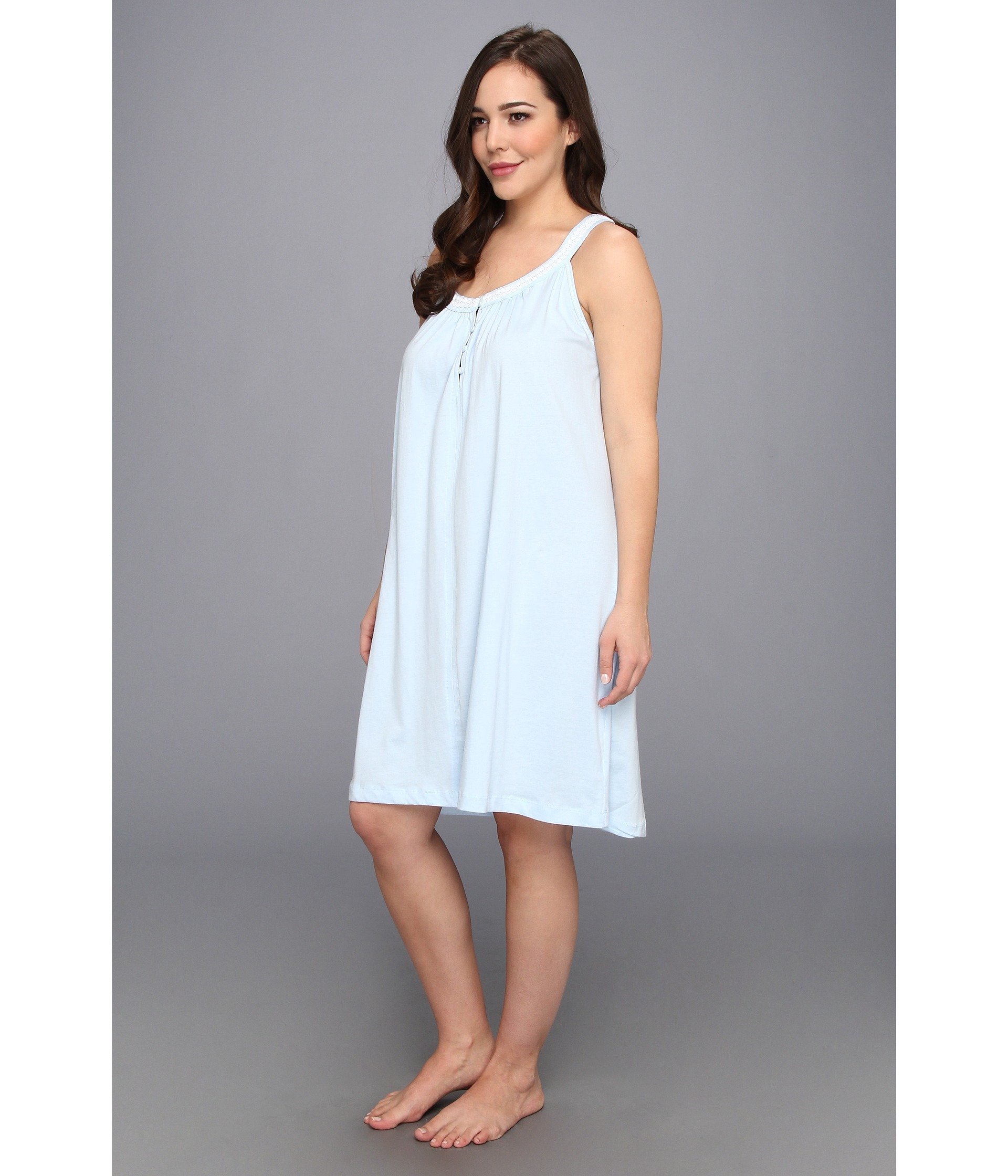 Carole Hochman Plus Size Solid Short Nightgown In Blue Birds Egg Blue 