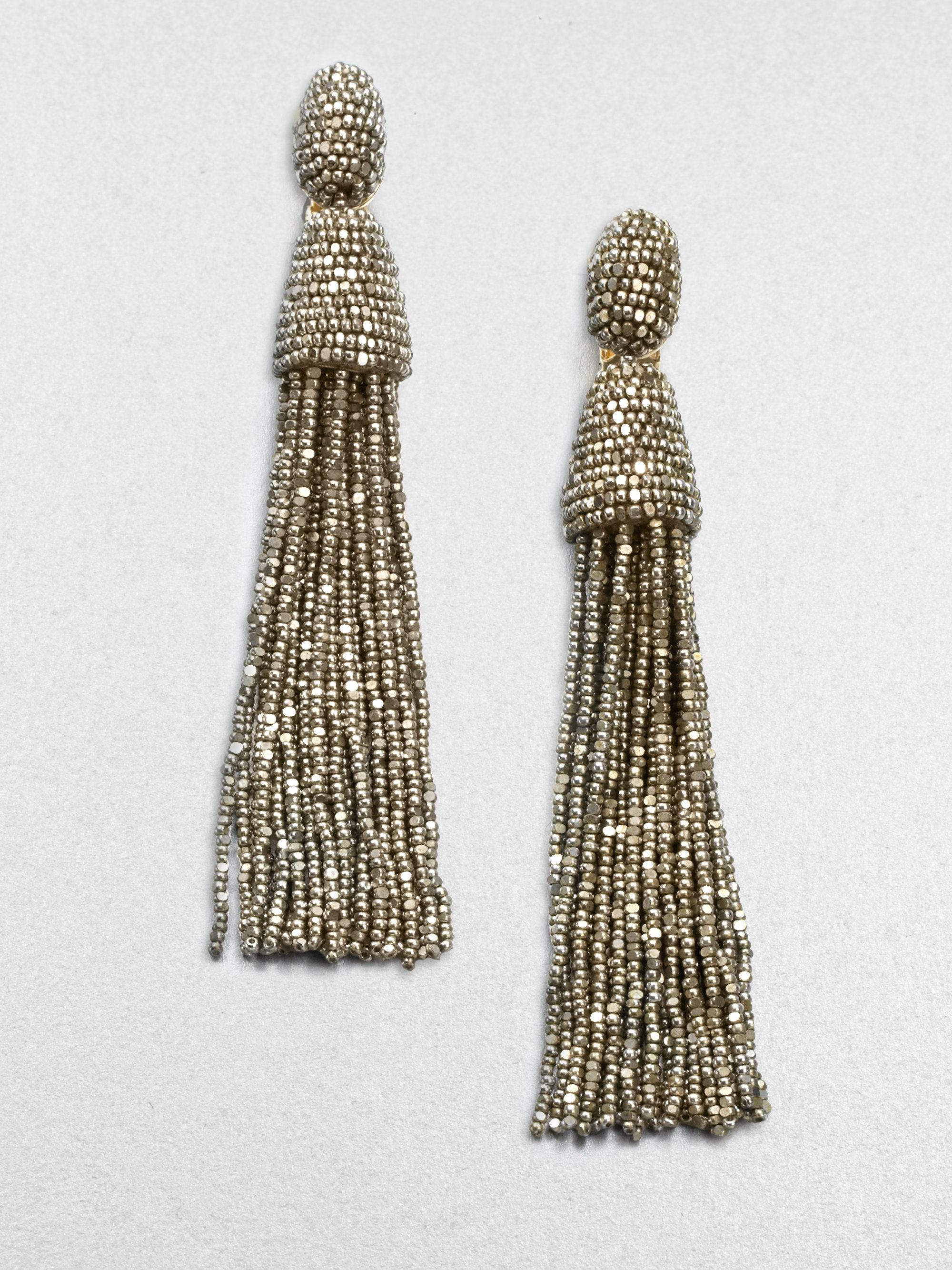 Oscar De La Renta Long Beaded Tassel Clip-On Earrings in Gold ...