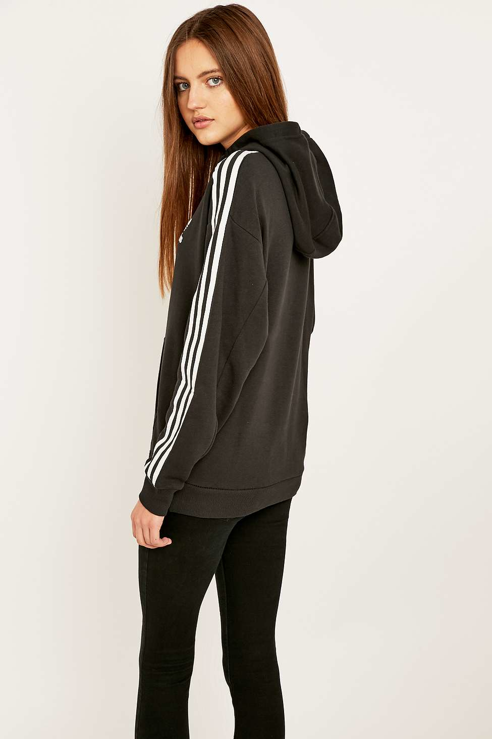  adidas  3 Stripe Hoodie  in Black Lyst