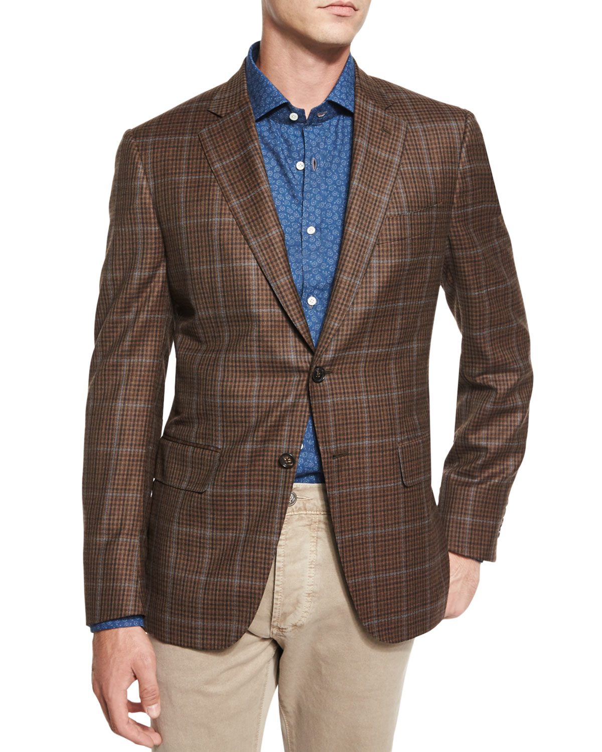 Isaia Windowpane-check Two-button Sport Coat in Brown for Men | Lyst