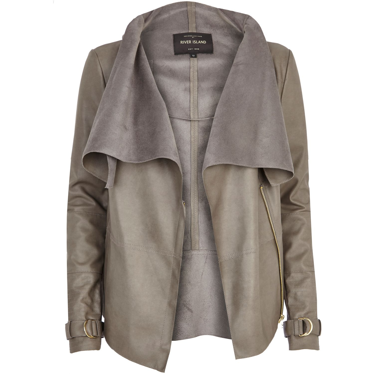 River Island Grey LeatherLook Waterfall Jacket in Gray Lyst