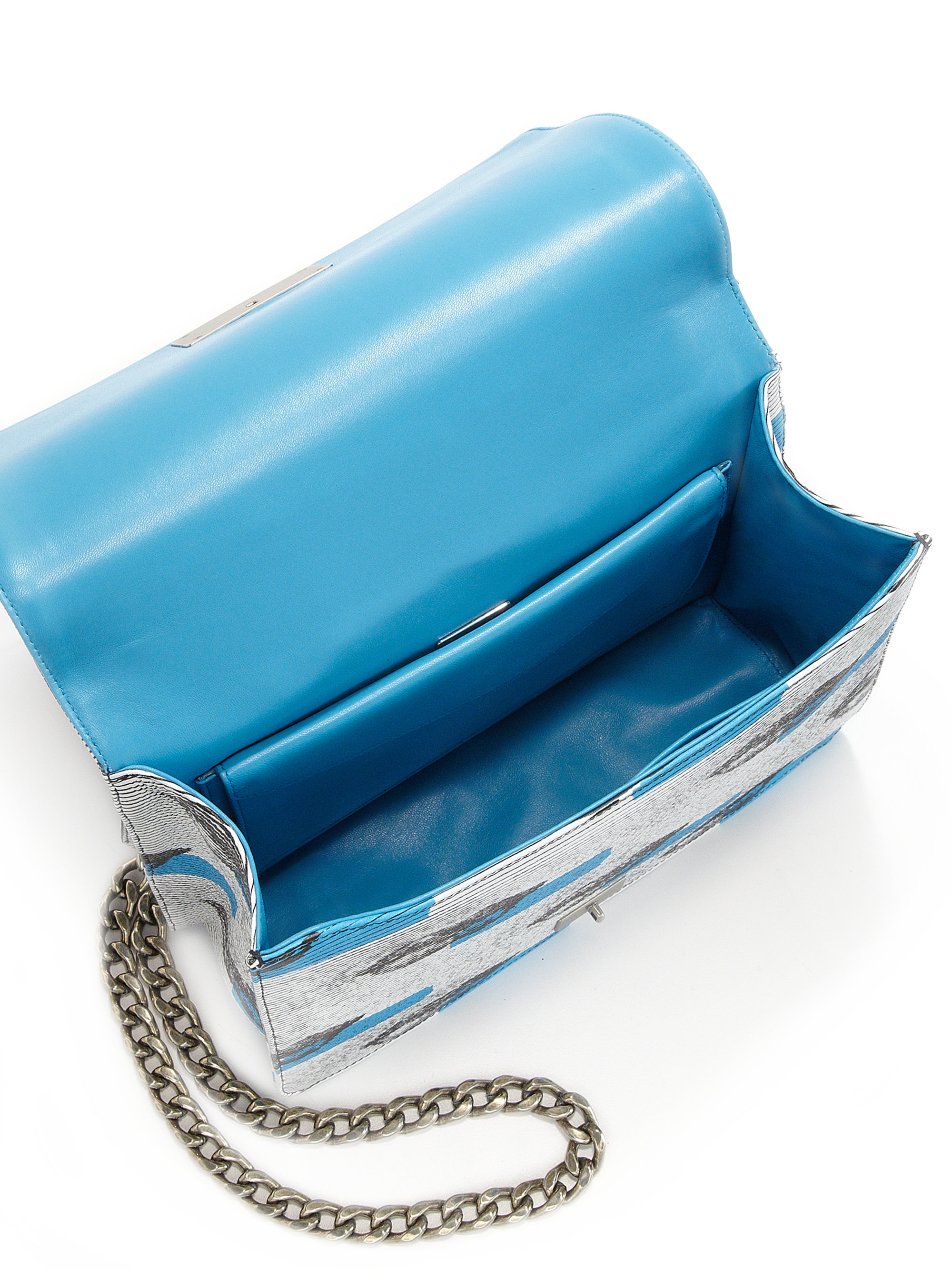 Prada Daino Lip-print Leather Shoulder Bag in Blue (white-blue ...