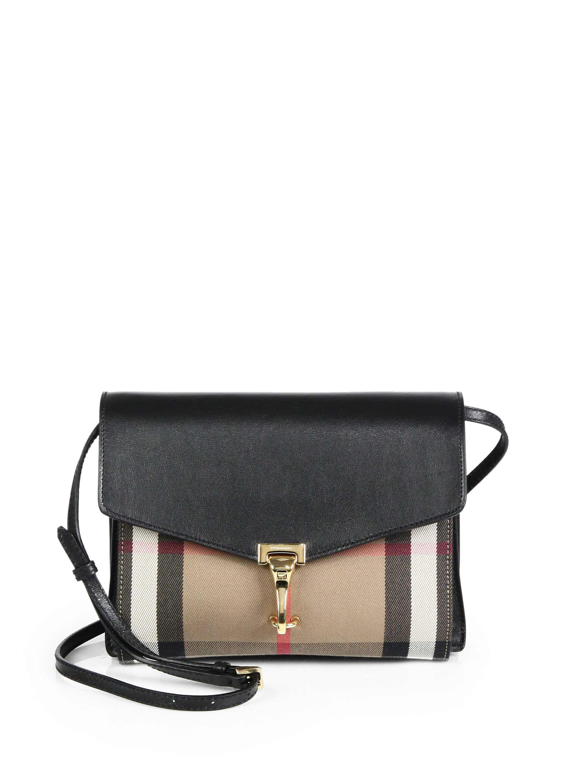 Burberry Macken Small House Check & Leather Crossbody Bag in Black - Lyst