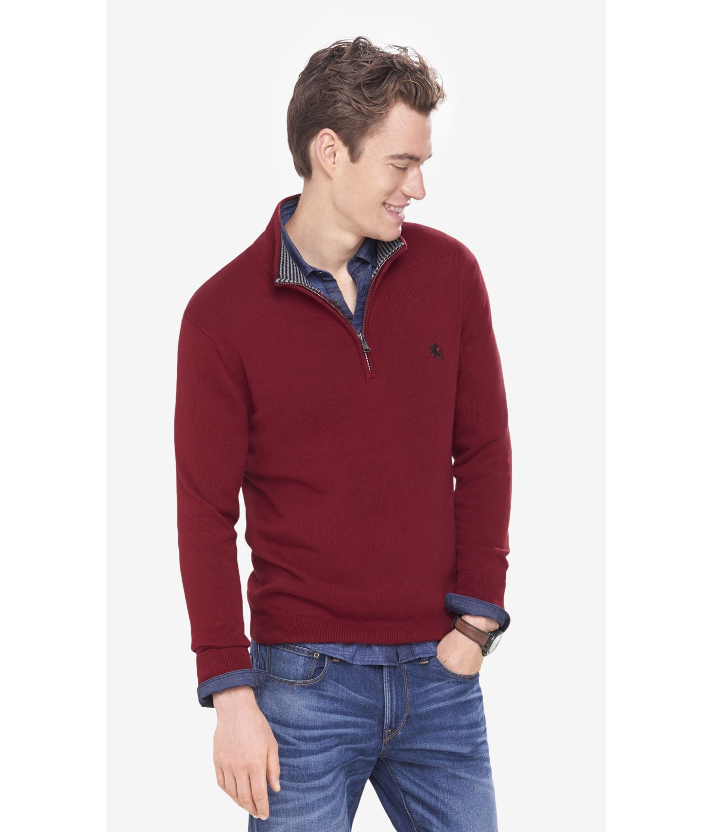 Download Express Zip-up Mock Neck Small Lion Sweater in Red for Men ...