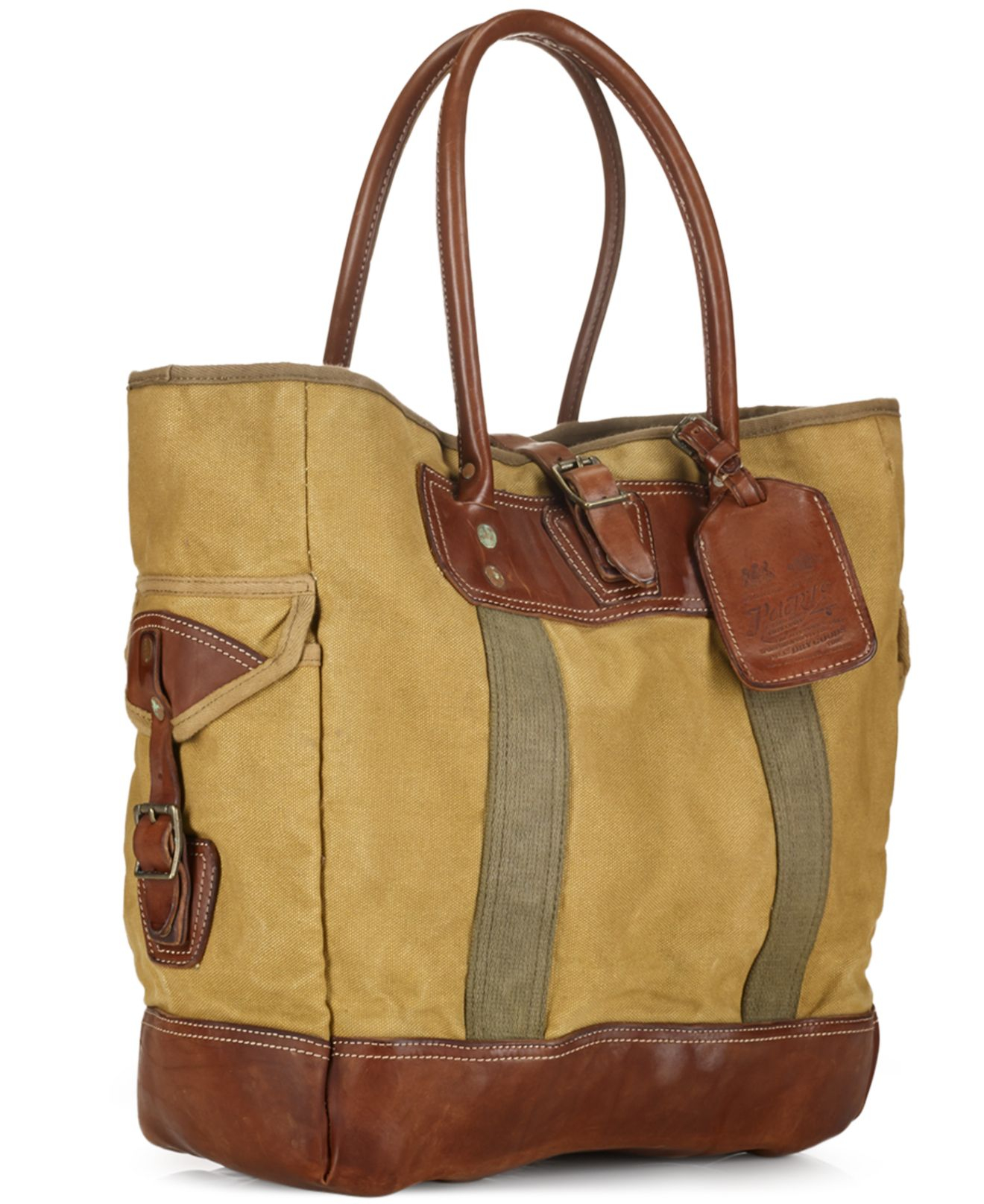 Polo ralph lauren Leather-Trimmed Canvas Tote in Brown | Lyst