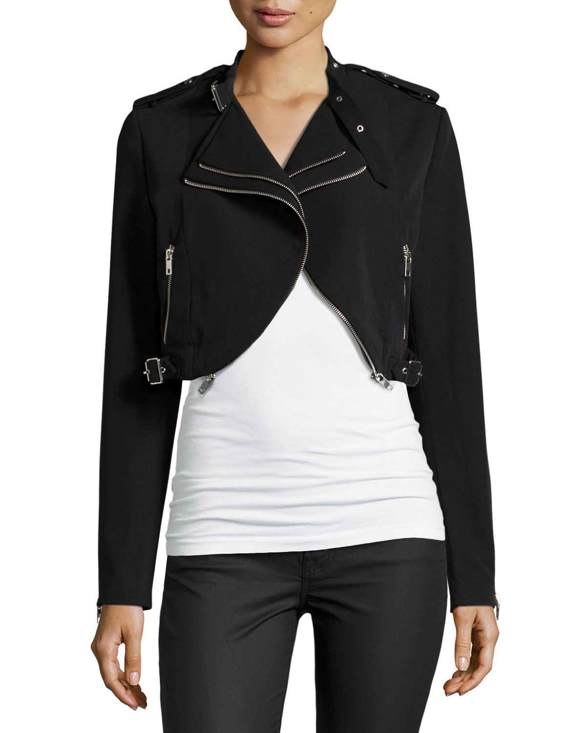 Dex Doublelapel Ziptrim Crop Jacket in Black Lyst