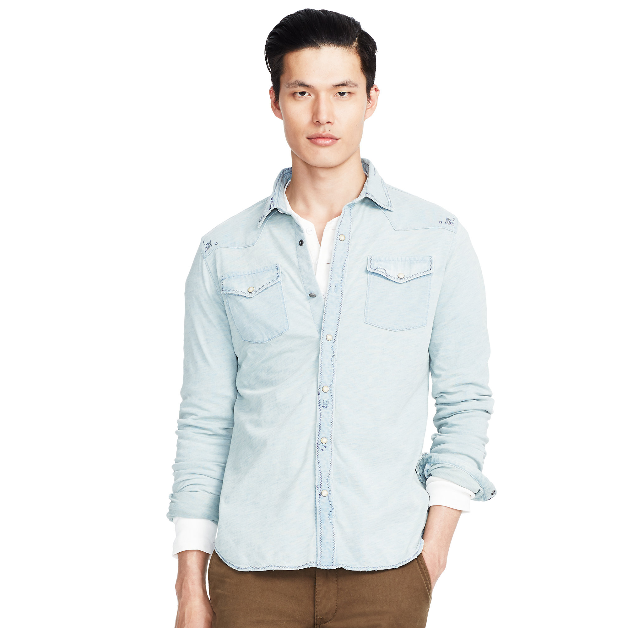 Lyst - Polo Ralph Lauren Washed Jersey Western Shirt in Blue for Men