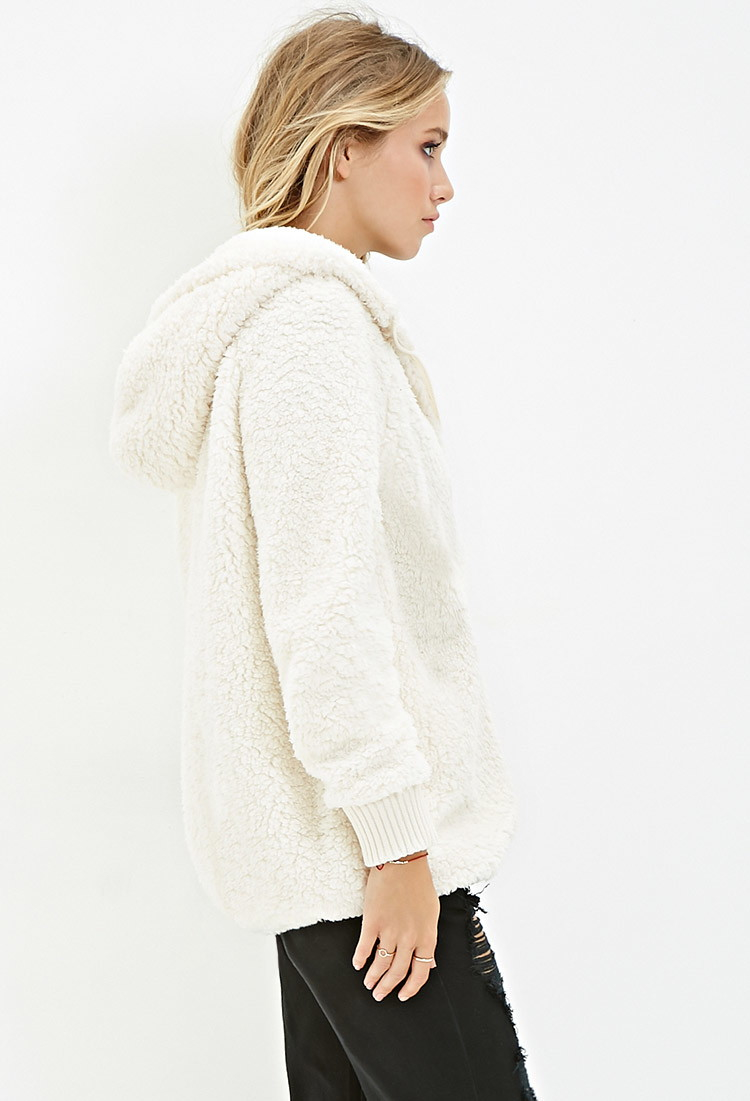 Lyst - Forever 21 Hooded Faux Shearling Jacket in Natural