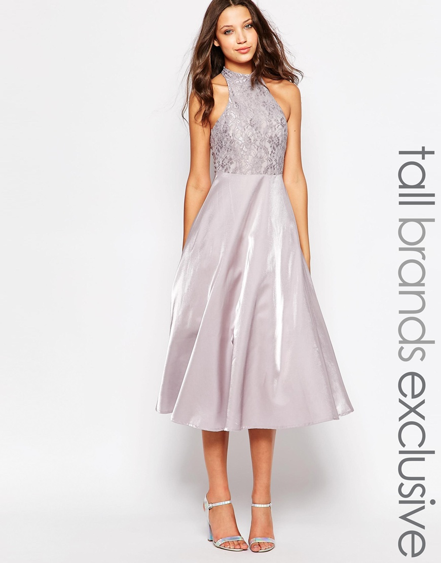 Lyst - True Decadence High Neck Lace Top Prom Dress in Gray