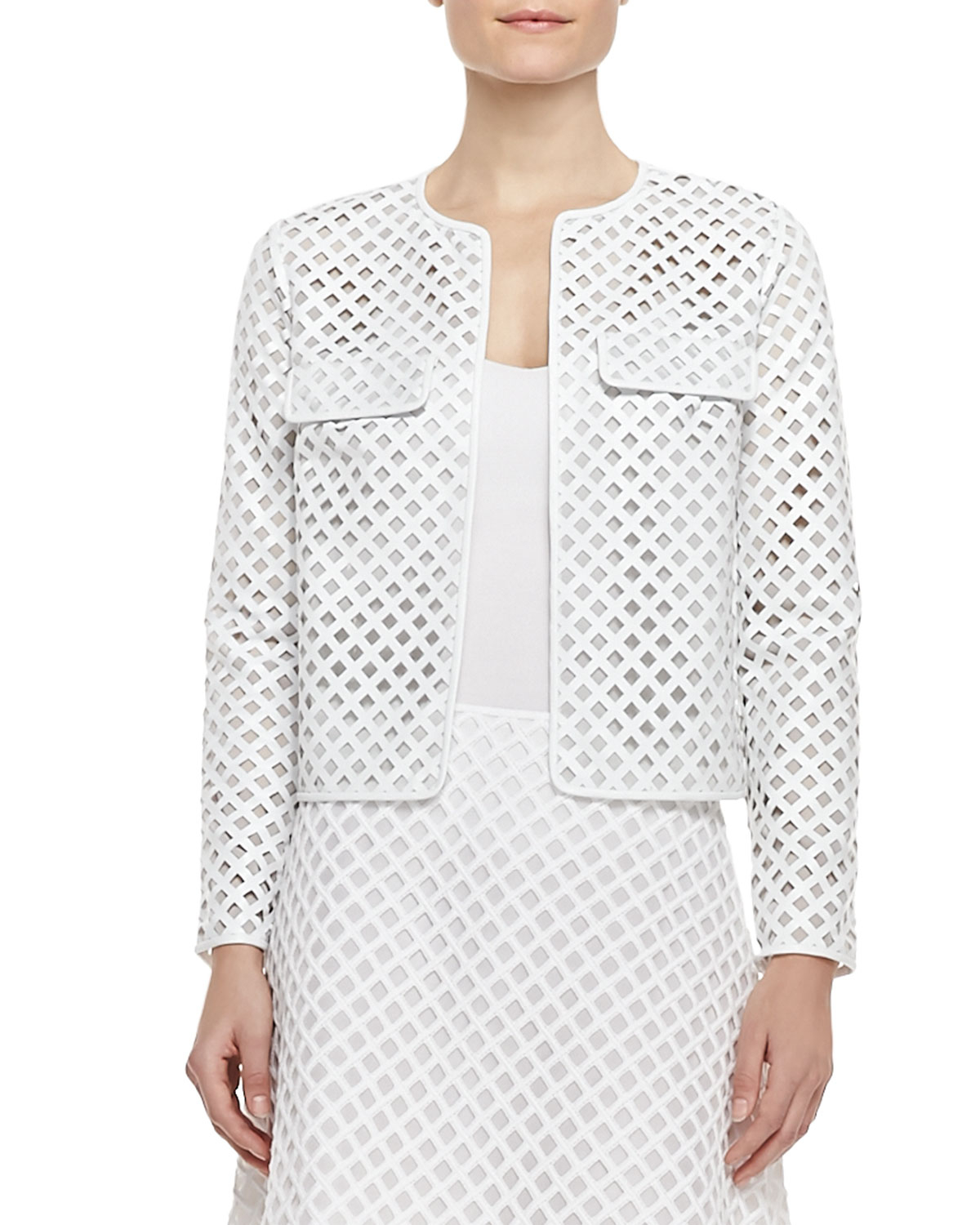Tory Burch Kyra Laser-cut Leather Jacket in White | Lyst