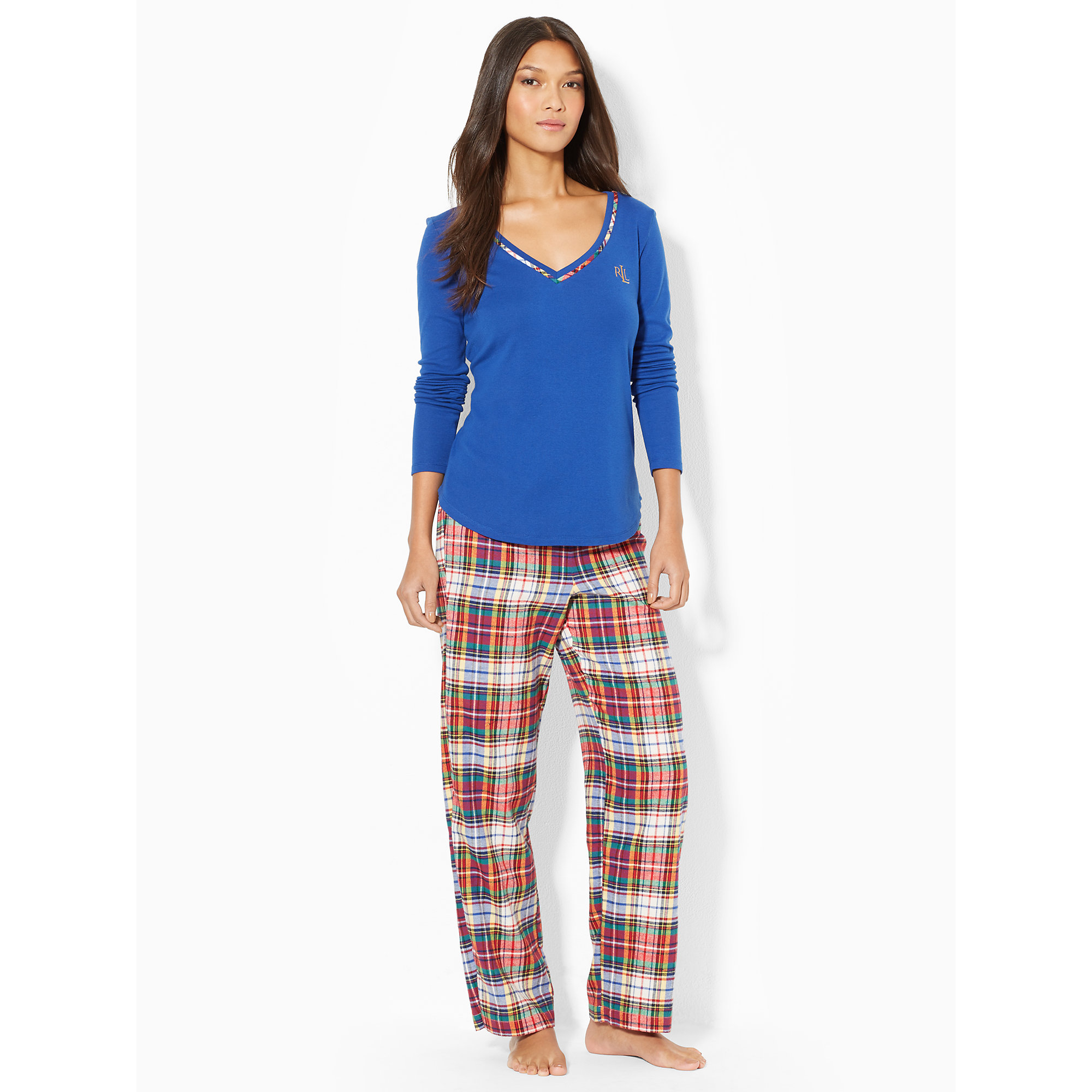 Lauren by ralph lauren Cotton Pajama Set in Beige (Cream Plaid) Lyst