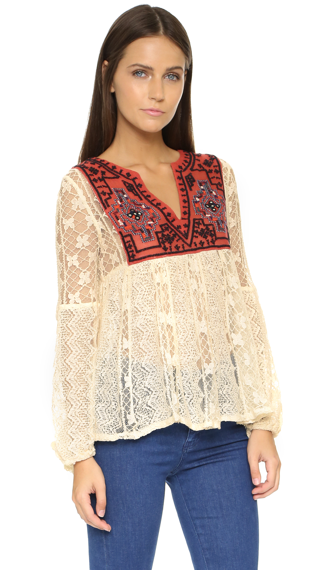 free lace casablanca tunic ivory combo in white lyst free lace casablanca tunic ivory combo in white lyst
