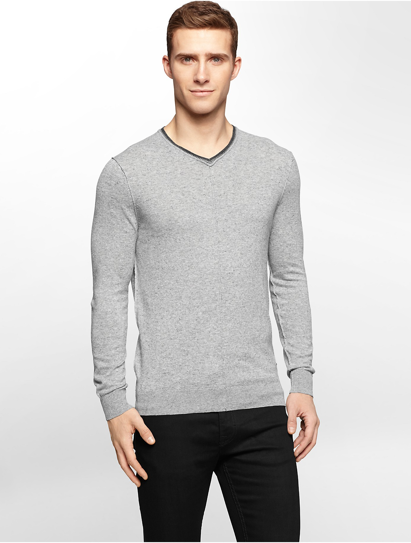 Lyst - Calvin Klein Jeans Marble Heathered V-neck Sweater in Gray