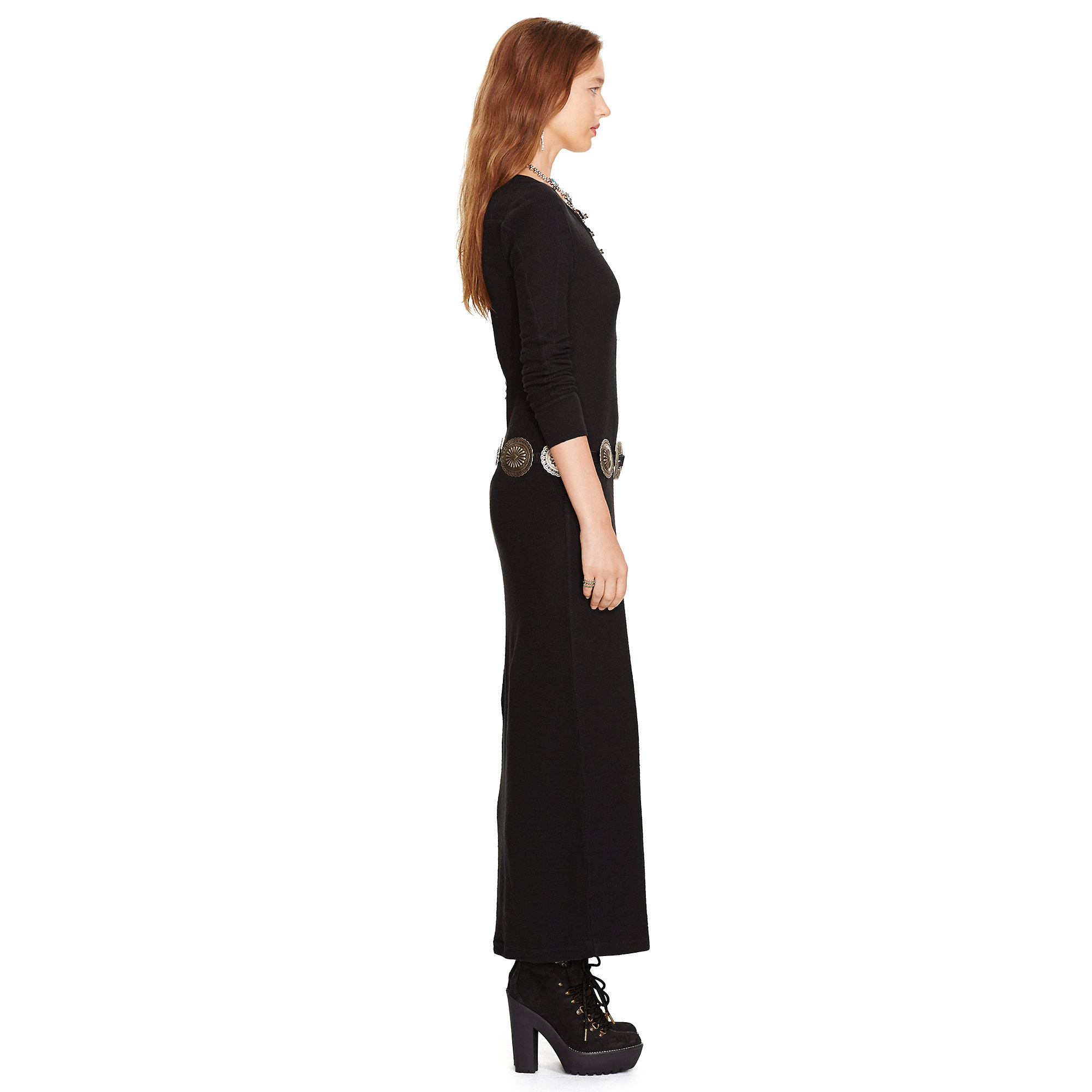 Lyst - Polo Ralph Lauren Waffle-Knit Henley Maxidress in Black ralph lauren henley maxi dress