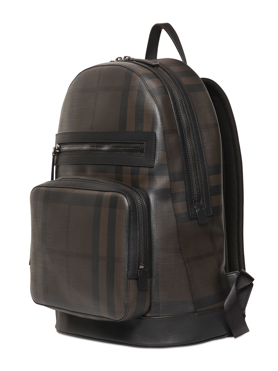 Burberry Check Printed Faux Leather Backpack in Black for Men (BROWN