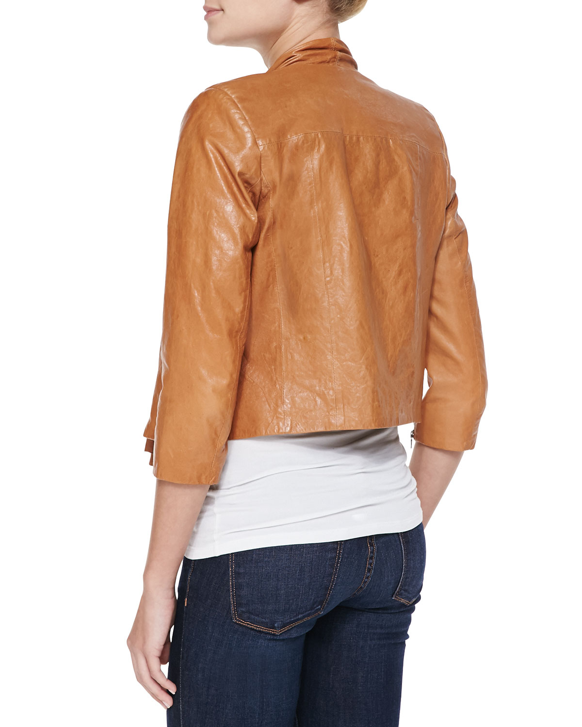 Alice Olivia Open Front Dd Leather Jacket In Natural Lyst Gallery