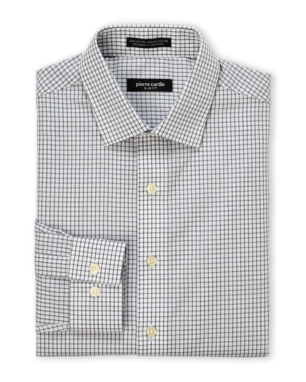 Pierre Cardin Charcoal & White Check Slim Fit Dress Shirt in Gray for ...