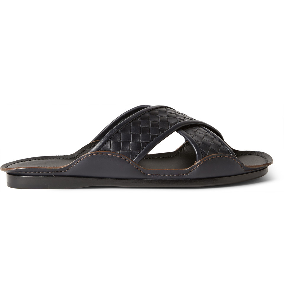 Bottega Veneta Intrecciato Leather Sandals in Blue for Men | Lyst