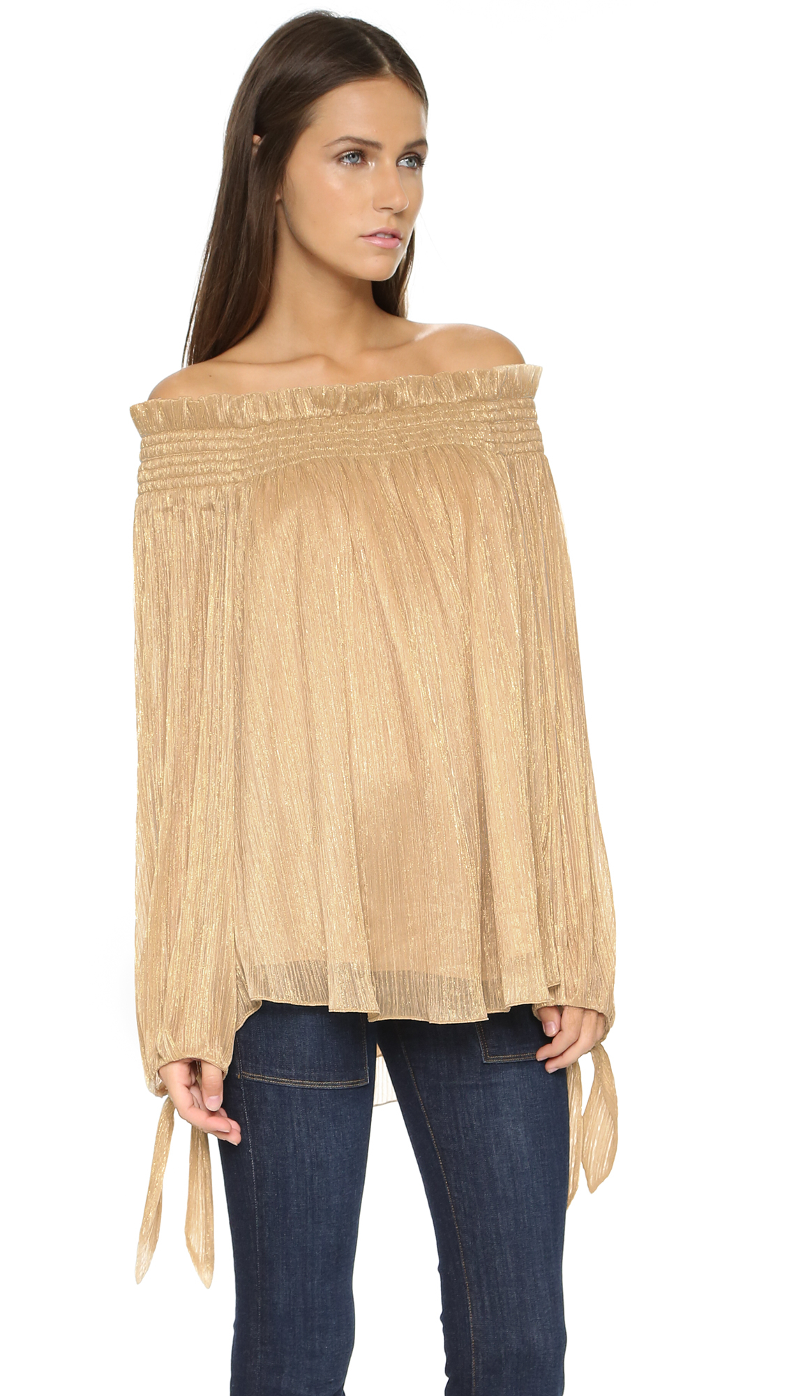Caroline Constas Lou Metallic Off Shoulder Top - Gold in Metallic - Lyst