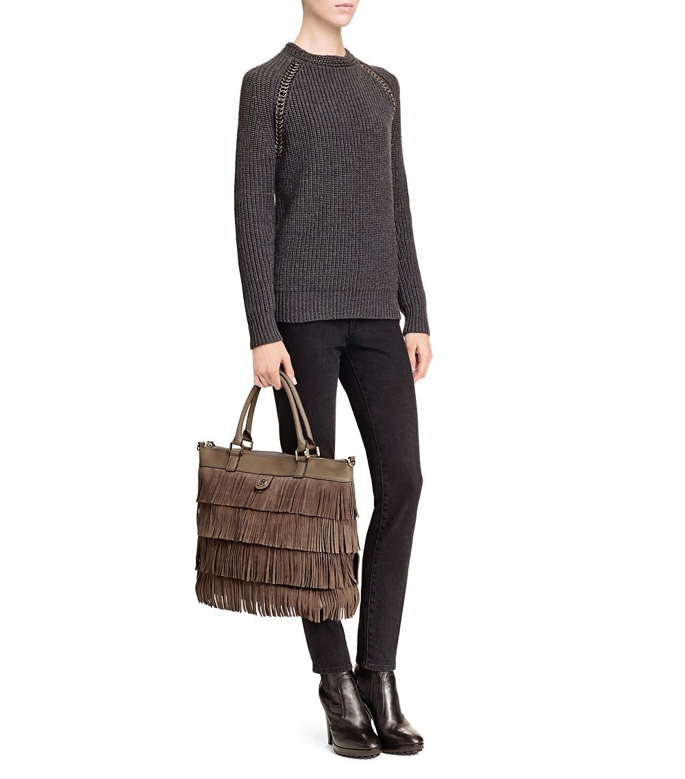 Lyst Tory Burch Fringe Tote In Blue Gallery Women S Fringed Bags