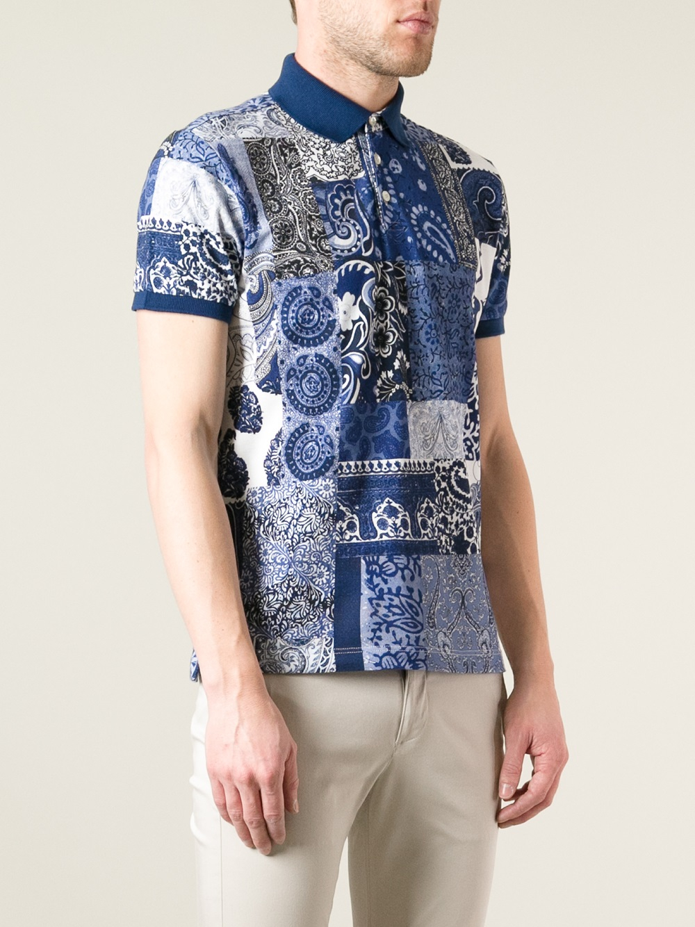 Lyst - Etro Patchwork Print Polo Shirt in Blue for Men