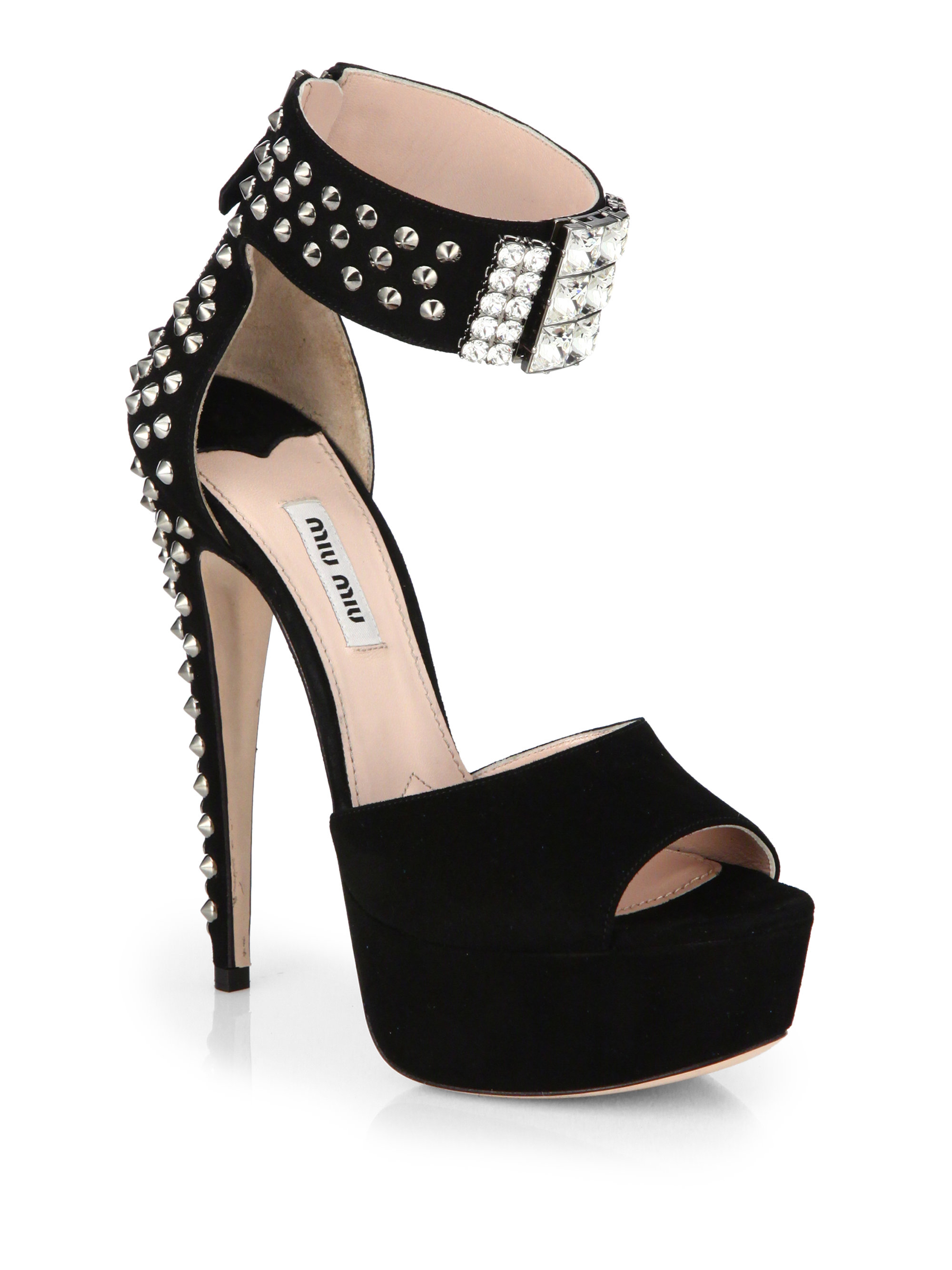 Lyst - Miu miu Studded Suede Platform Sandals in Black