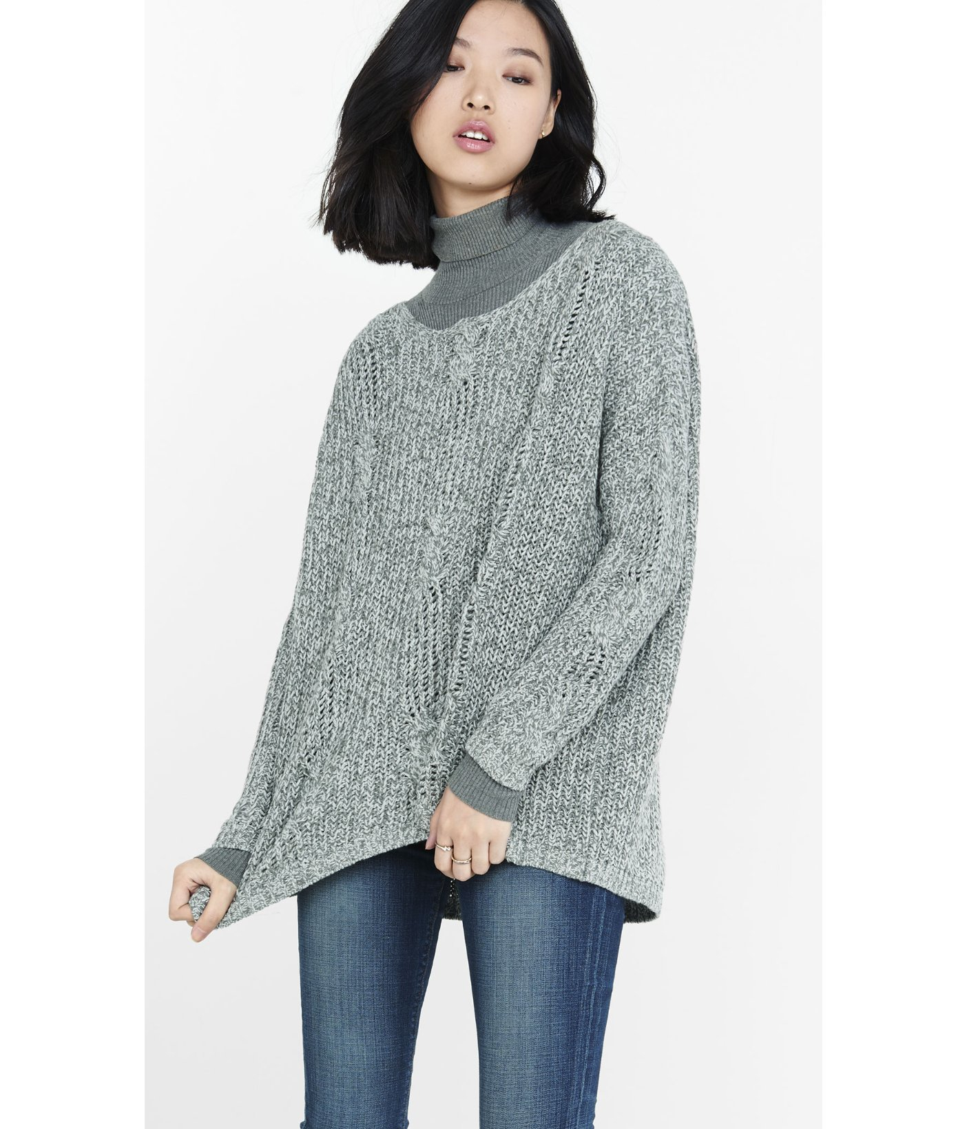 Lyst Express One Eleven Oversize Cable Knit Sweater in Green