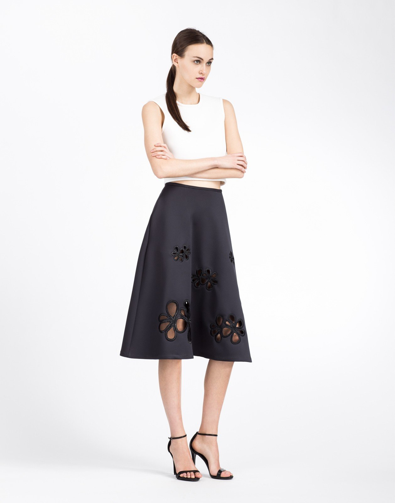 Lyst - Cynthia Rowley Bonded Embroidered Applique Midi Skirt in Black