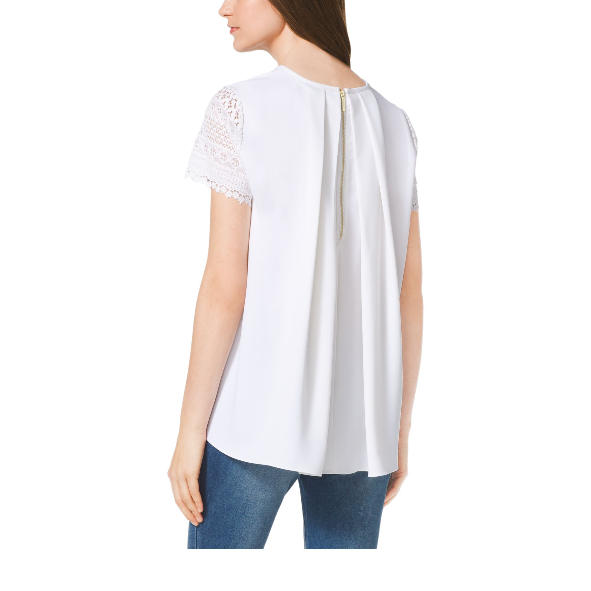 michael kors crochet sleeve pleat back shirt in white lyst michael kors crochet sleeve pleat back shirt in white lyst
