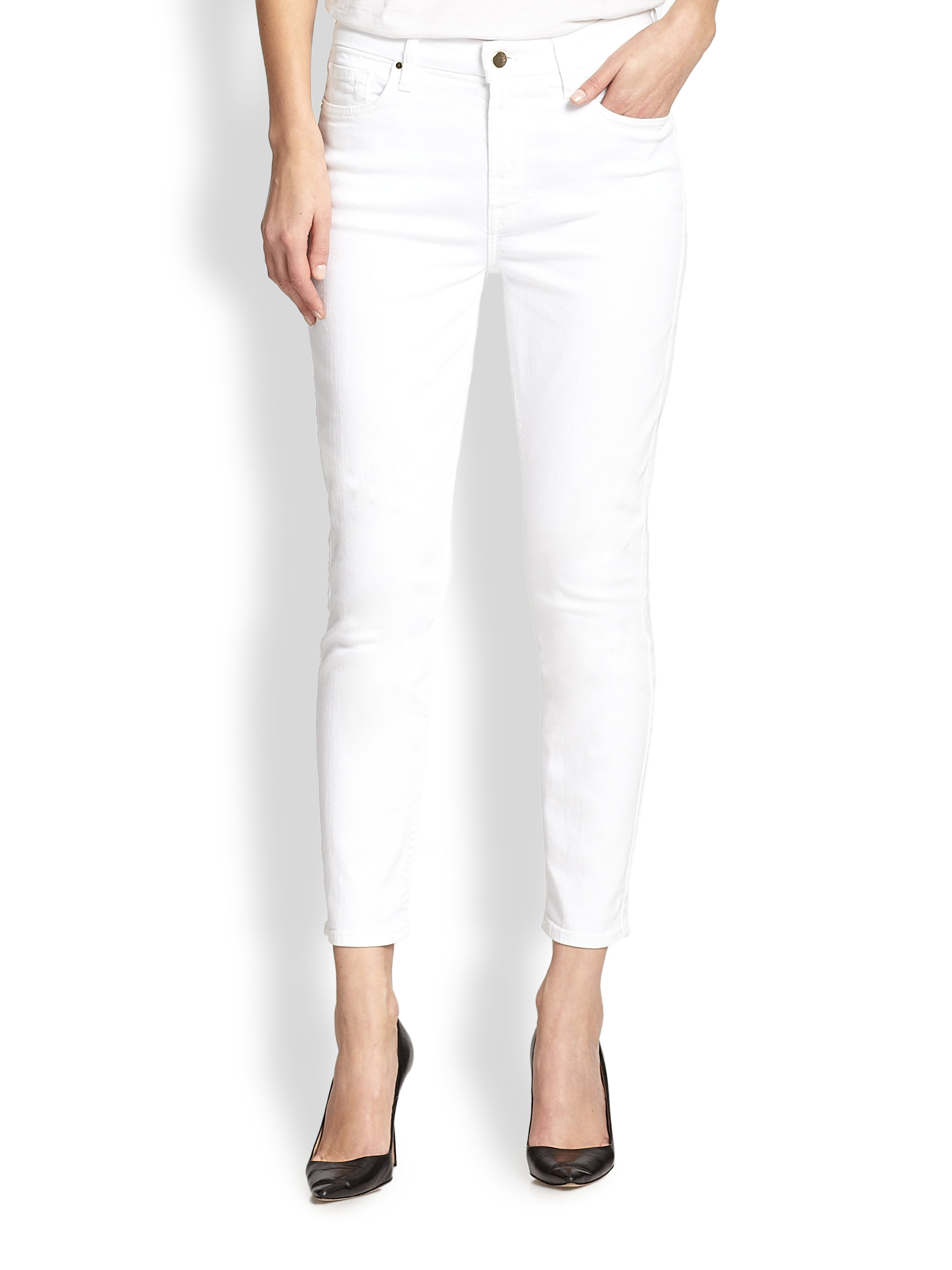 Jen7 Cropped Skinny Jeans in White | Lyst