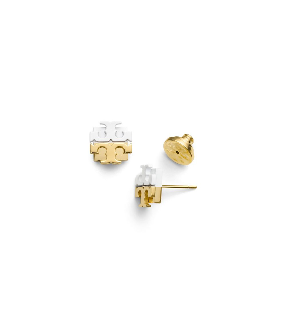 Lyst Tory Burch Dipped Logo Stud Earring In White Gallery Women S Logo Earrings