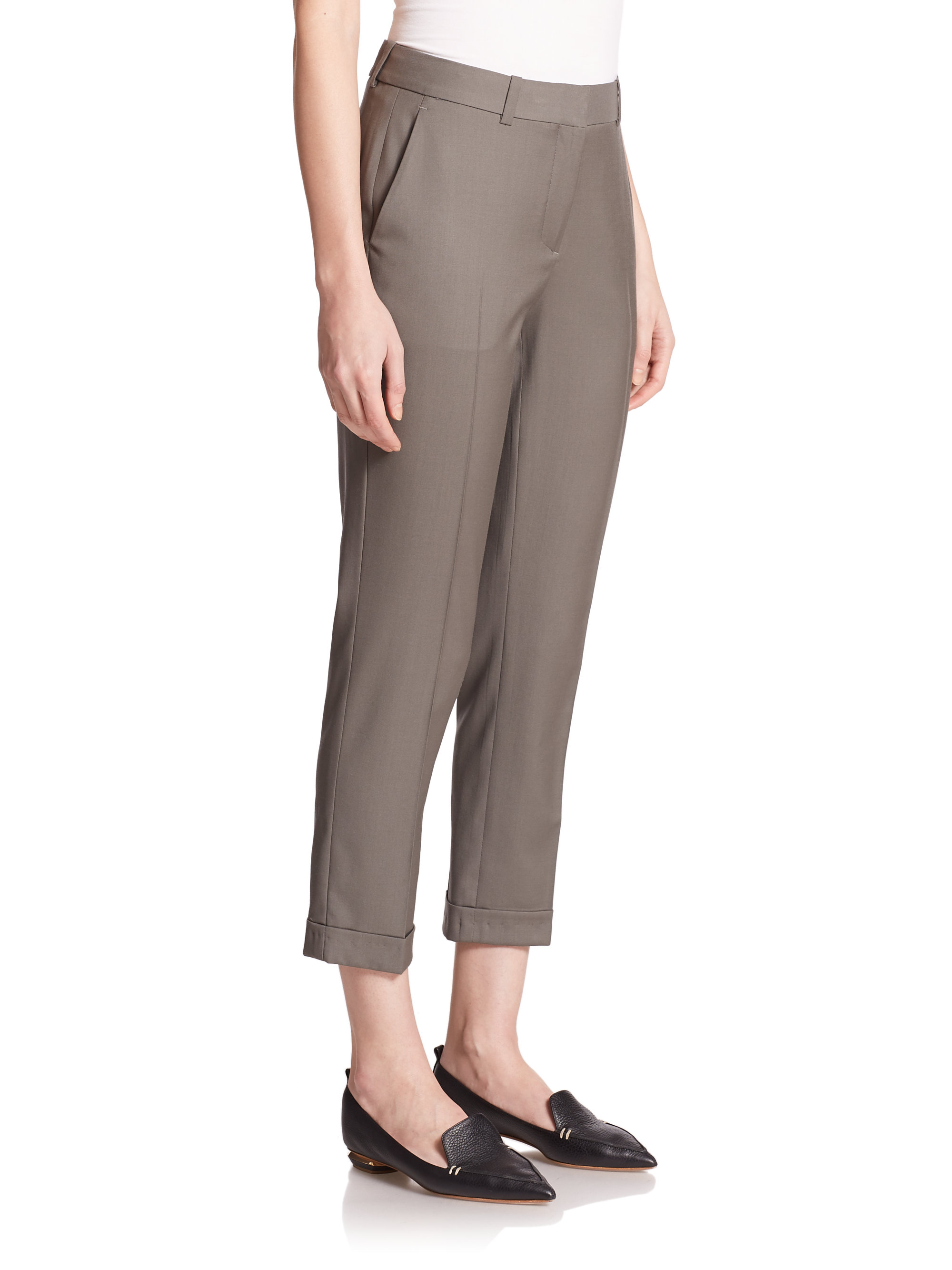 Lyst - Theory Mustadio Cropped Wool Pants in Gray