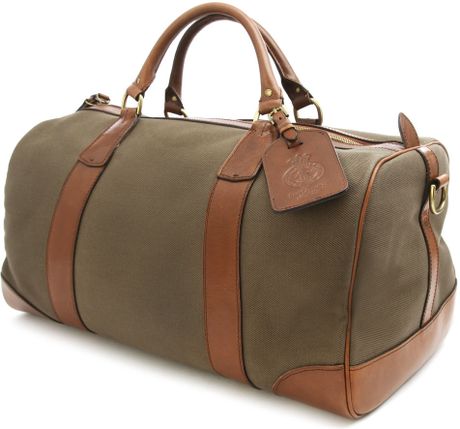 Polo Ralph Lauren Khaki Leather and Canvas Weekend Bag in Khaki for Men ...