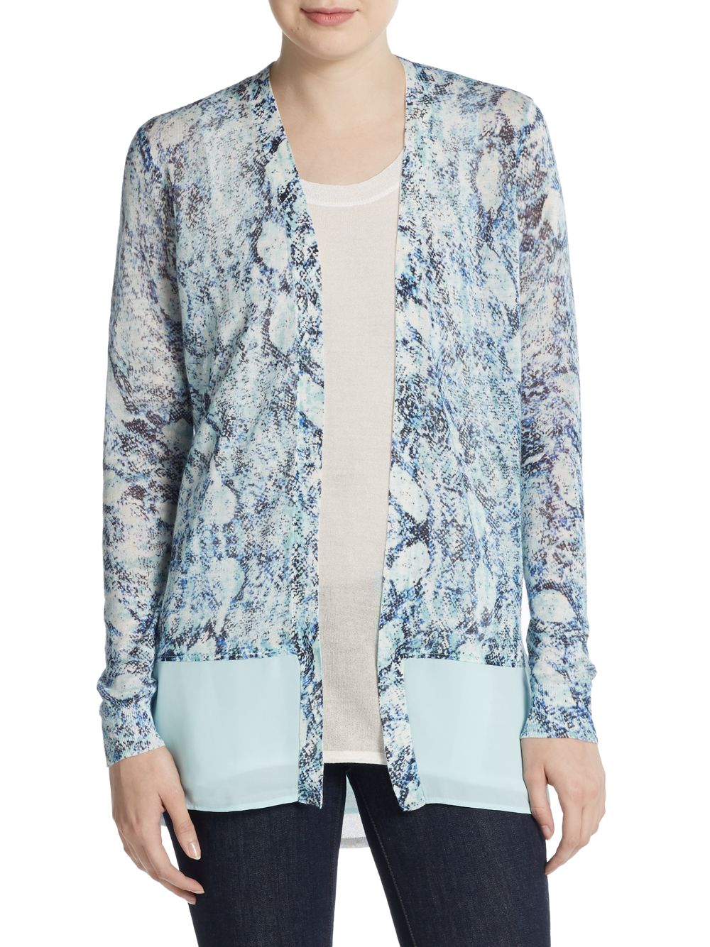 Lyst - Adrienne Vittadini Snake-print Mixed Media Cardigan in Blue