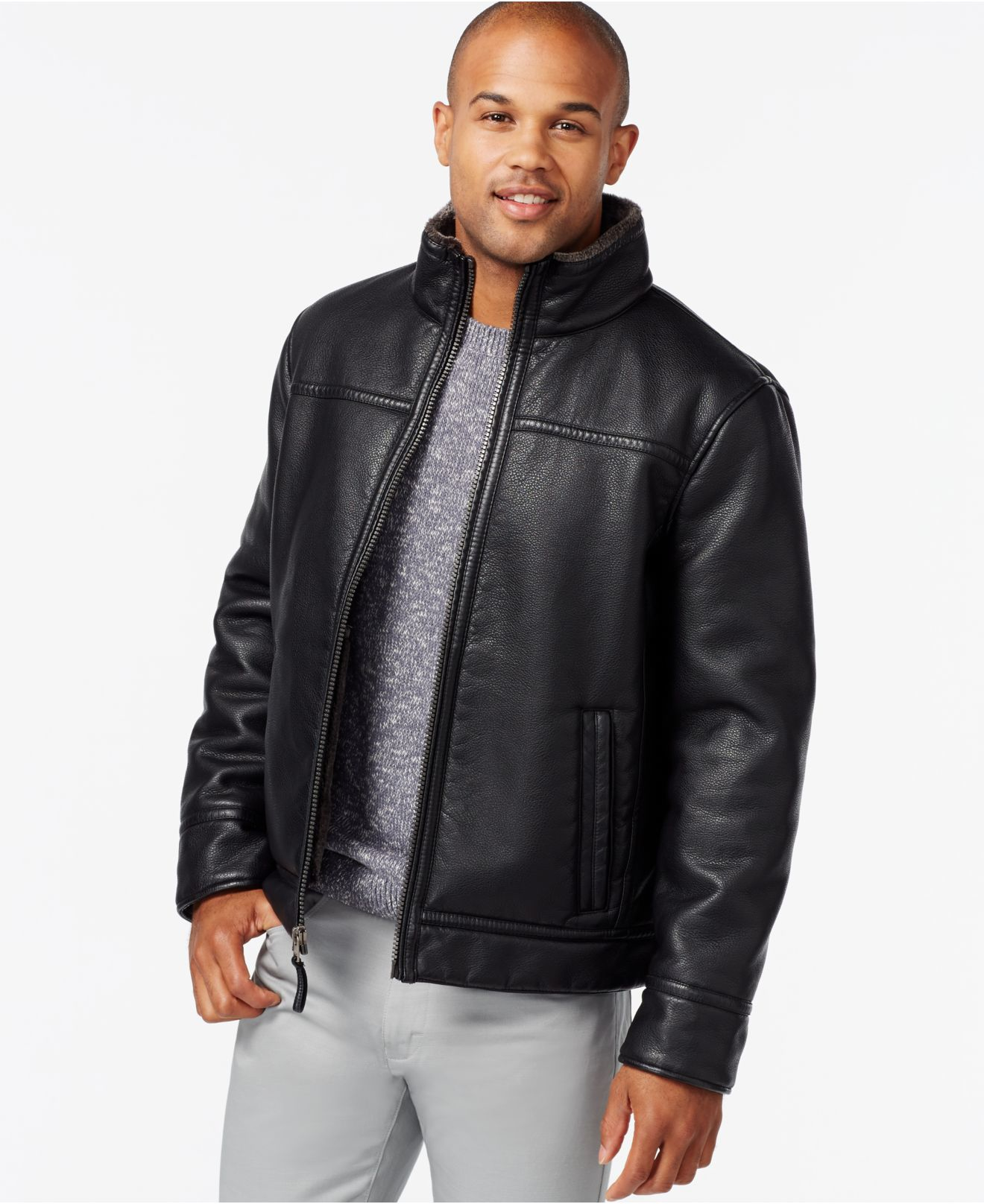 Lyst Calvin Klein Faux Leather Shearling Jacket In Black For Men Gallery