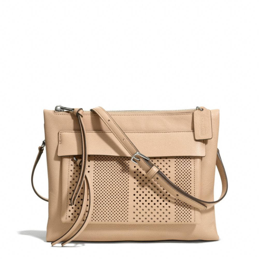 COACH Bleecker Felicia Crossbody in Striped Perforated Leather in Brown