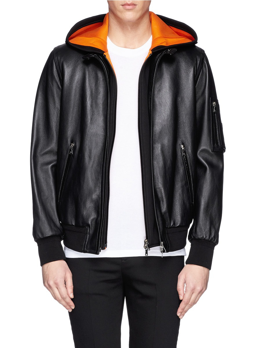 Neil Barrett Neoprene Hood Leather Er Jacket In Black For Men Gallery