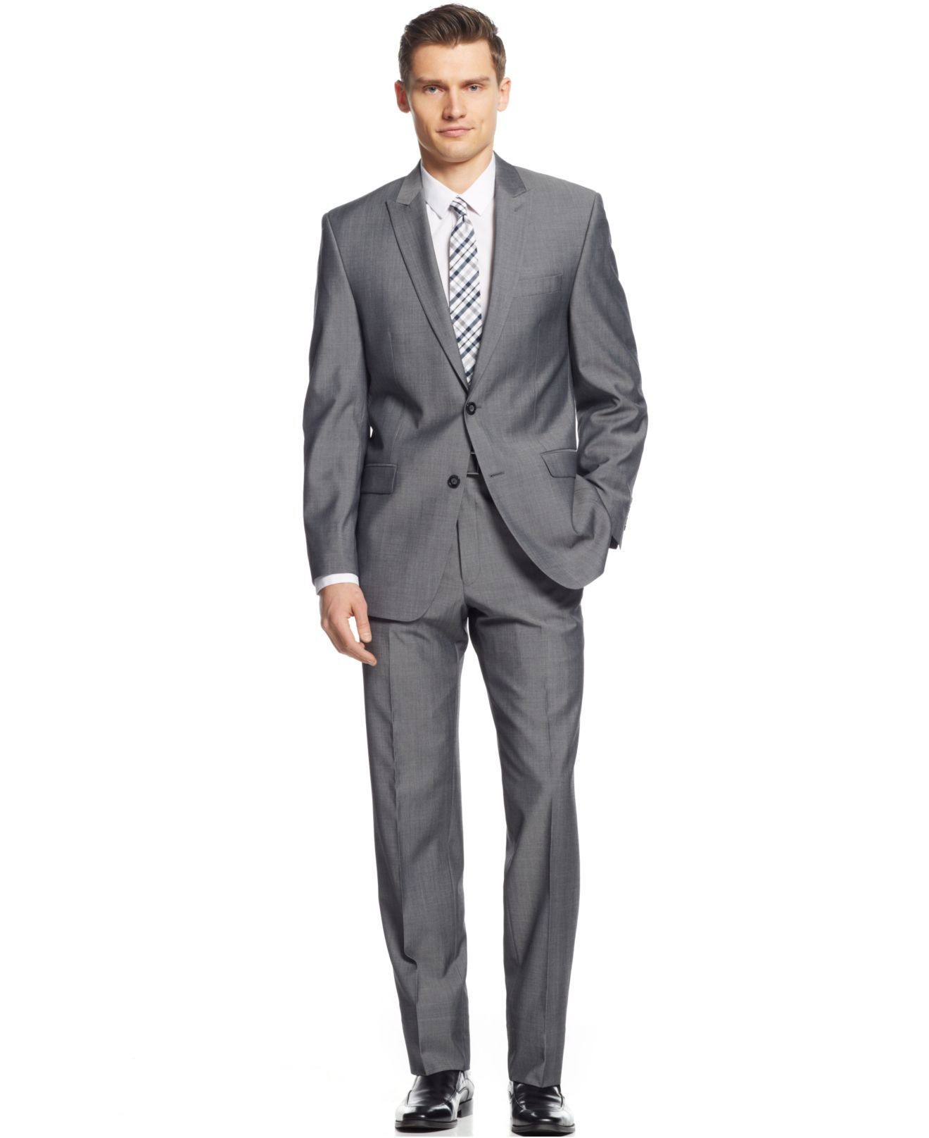 Calvin klein Grey Sharkskin Slim-fit Suit in Gray for Men | Lyst