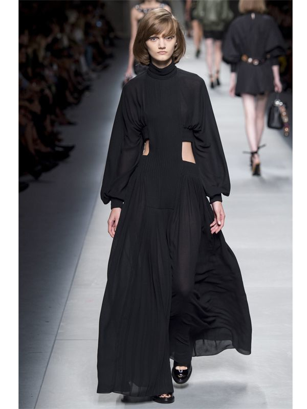 Lyst Fendi Cutout Plisse Fluid Gauze Dress In Black Gallery