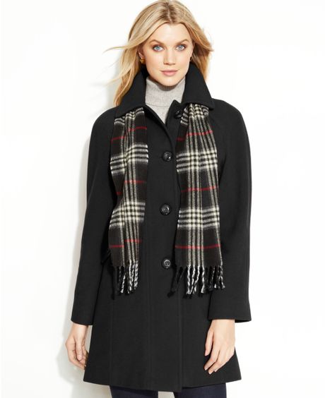 London Fog Wool Blend Walker with Plaid Scarf in Black | Lyst