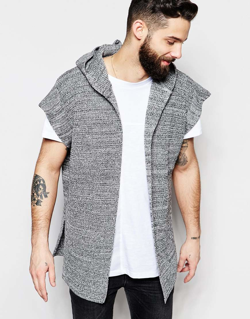 ASOS Sleeveless Hooded Cardigan  Grey Twist in Gray for 